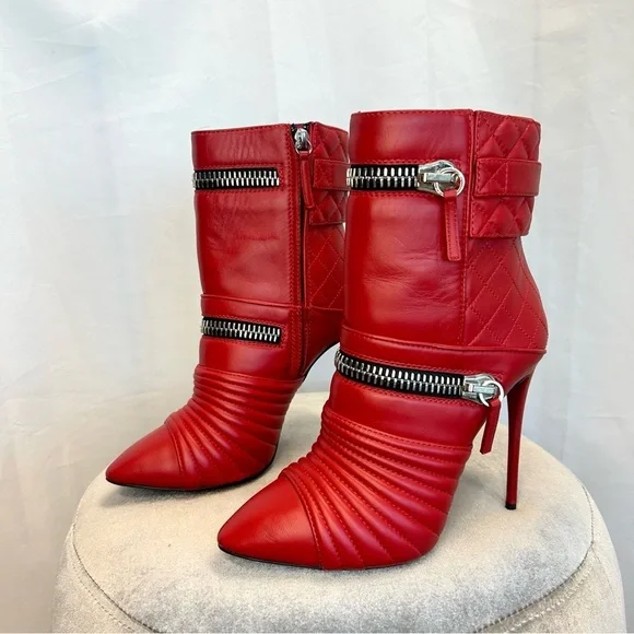 Giuseppe Zanotti Quilted Leather Double-Zip ankle Boot Red moto biker - Picture 6 of 17